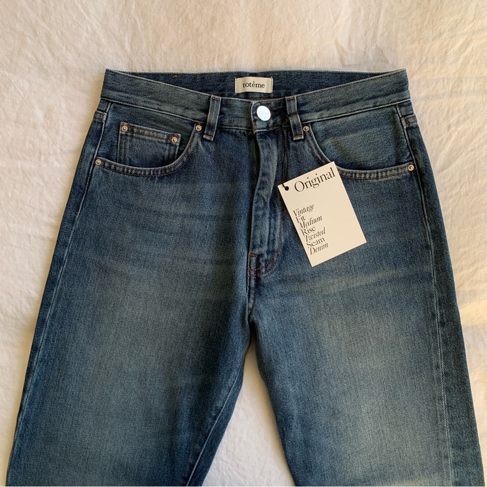 NWT Toteme Cropped High Rise Straight Leg Original Jeans Washed Blue 405 - Picture 6 of 13
